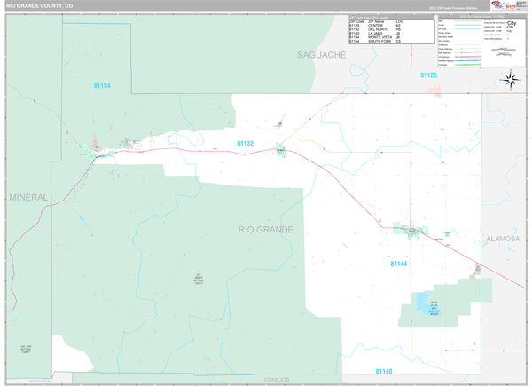 Rio Grande County, CO Carrier Route Wall Map